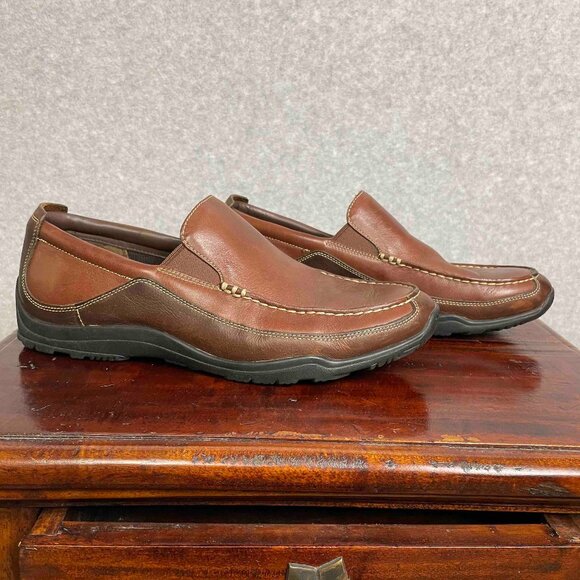 COLE HAAN Mens Brown Leather Loafers with Nike Air Soles Size 10W - Picture 1 of 9